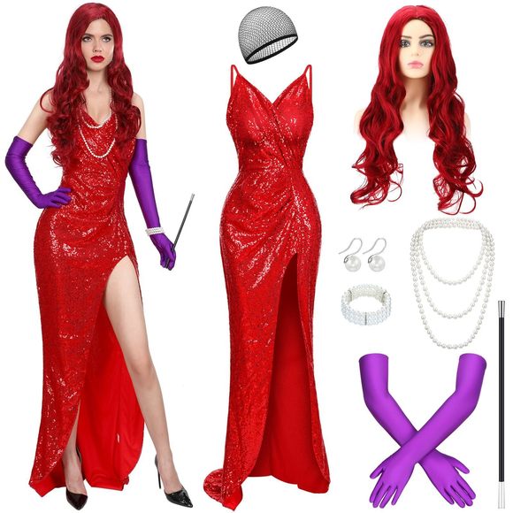 8 Pcs Adult Women Rabbit Costume Include Necklace Wig Glovess Dress Bracelet,All Products : American Fashion Style Bags On Sale